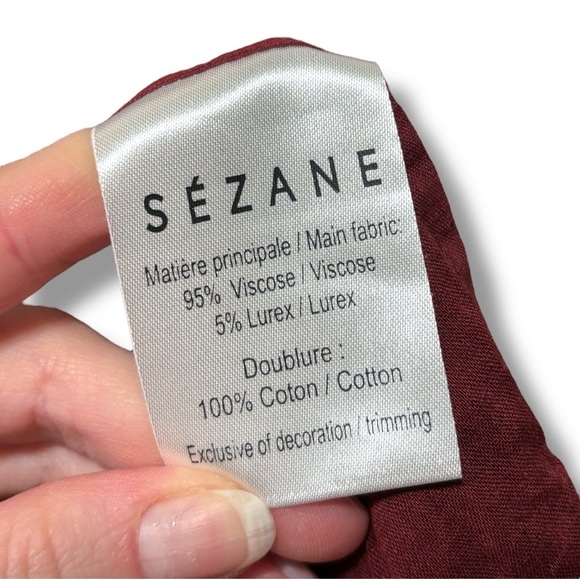 Sezane Stella Long Sleeve Silk-feel Boho Metallic Speckled Mini Dress Brick Red - Picture 11 of 13